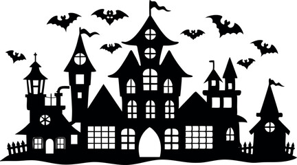 Set of silhouettes of Halloween house