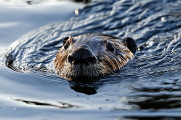 Fototapeta premium Eurasian beaver swimming in a lake