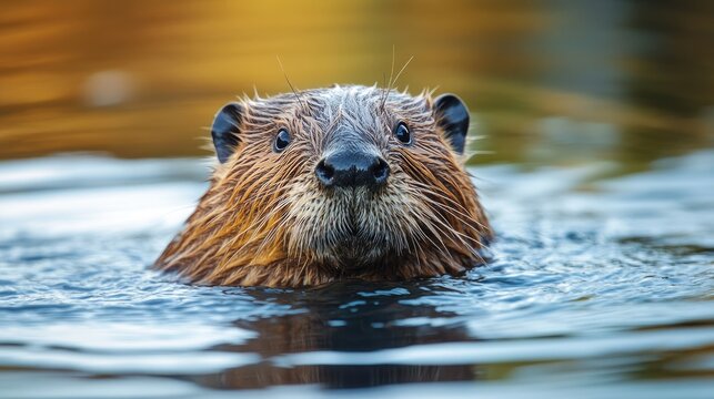 Eurasian beaver swimming in a lake
