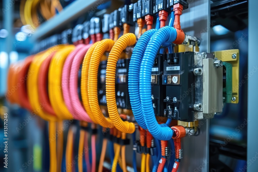 Poster Electrical cabinet showing colorful terminal blocks with connected wires