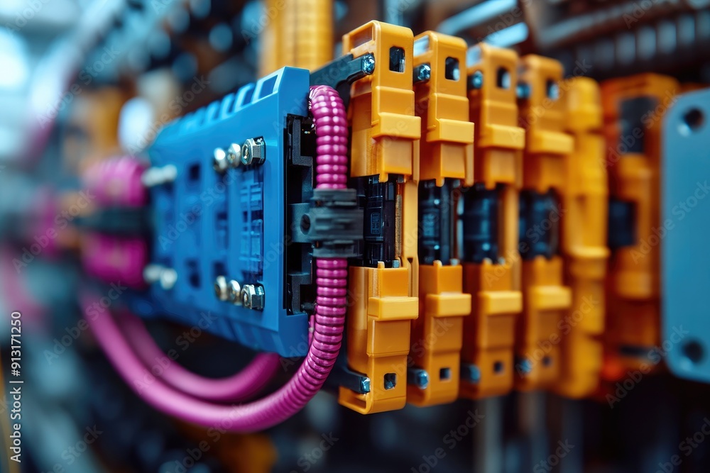 Aufkleber Electrical cabinet showing colorful terminal blocks with connected wires