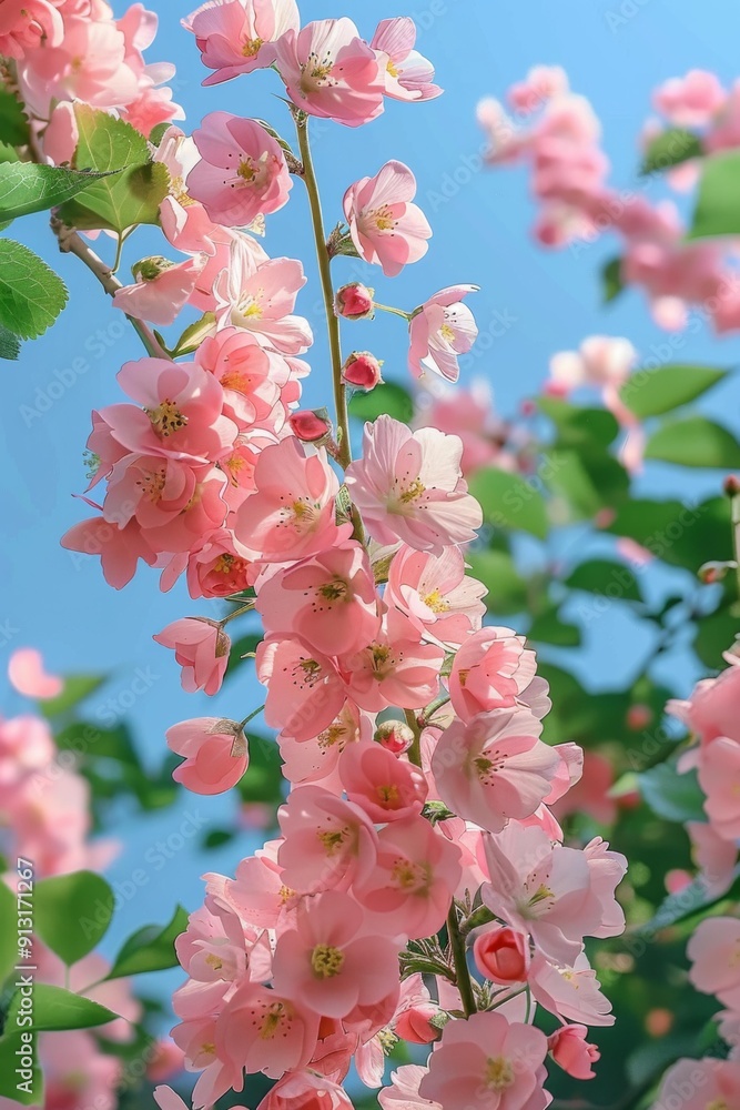 Canvas Prints A close up of a pink flower with green leaves on it. AI.