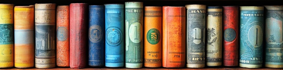 Vintage Currency Data Representation in Retro Economics Setting with Space for Text - Side View