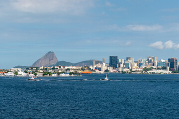 Rio de Janeiro Skyline from Rio Niteroi Bridge - Sugarloaf Mountain and Christ the Redeemer Statue...