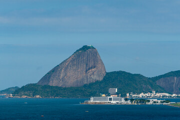 Rio de Janeiro Skyline from Rio Niteroi Bridge - Sugarloaf Mountain and Christ the Redeemer Statue Corcovado in the background
