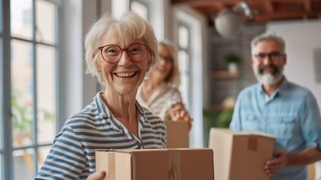 The elderly people moving boxes