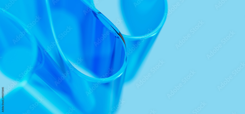 Poster macro of blue transparent glass curved stripe with extreme depth of field. place for text. modern ab
