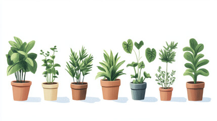 Fototapeta premium Assortment of simple, indoor plants. Illustration that can be used for design.