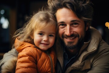 Love father and daughter hugging with love in the living room, generative IA
