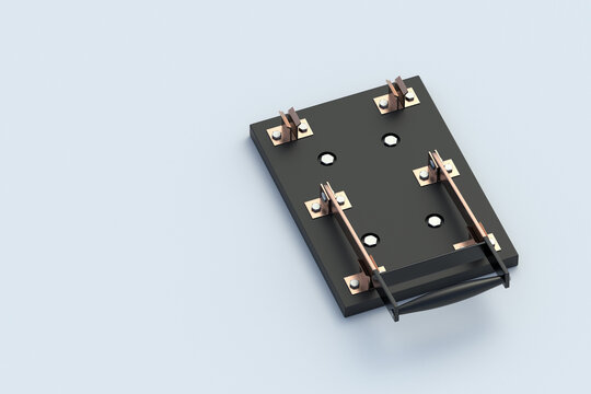 Huge knife switch on gray background. Retro electric equipment. Copy space. 3d render