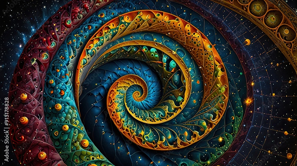 Aufkleber Exploring the Spirals of Mathematical Beauty in Fibonacci Patterns Within Cosmic Realms