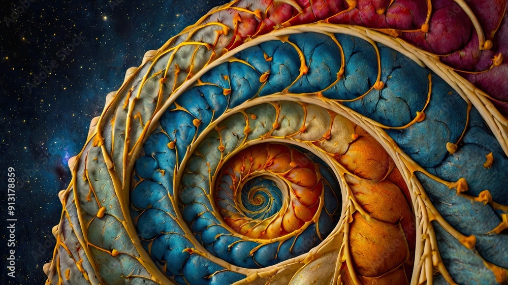Aufkleber Exploring the Spirals of Fibonacci Patterns in Cosmic Tapestry Under Starry Sky
