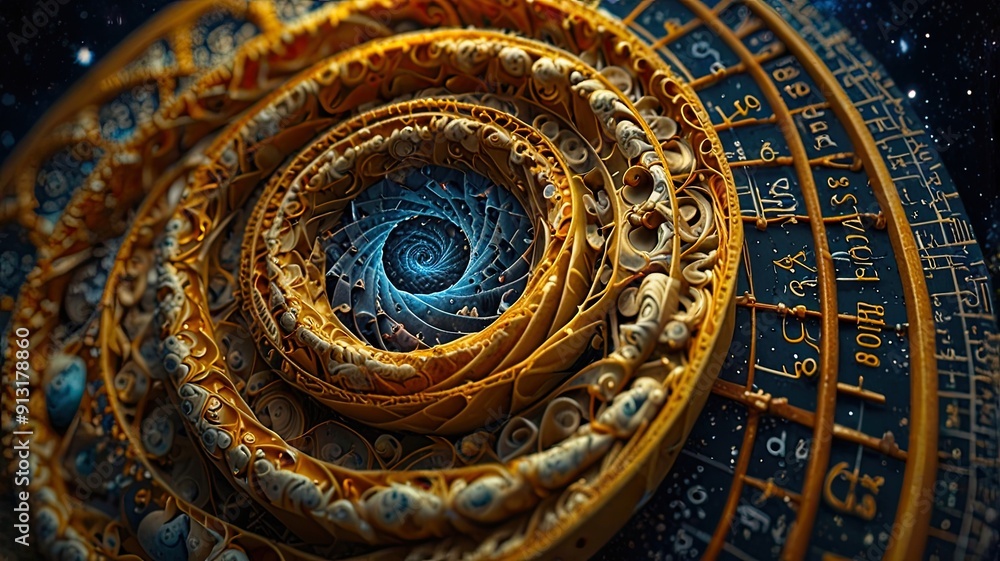 Aufkleber Exploring the Infinite Spirals of Fibonacci Patterns in the Universe Fabric at Night