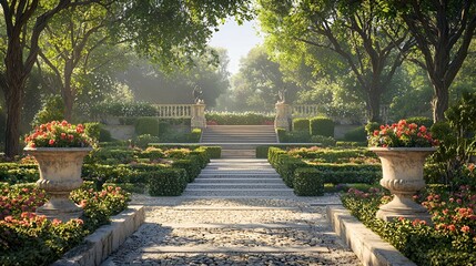 Stone Path Leading to a  Formal Garden.