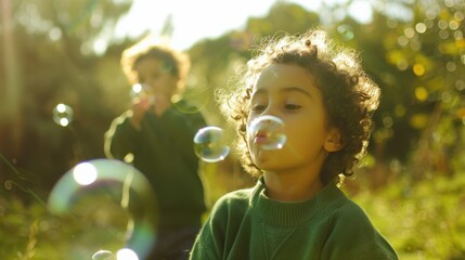 the children blowing bubbles