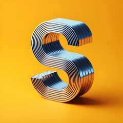 Layered Metallic Letter S on a Yellow Background