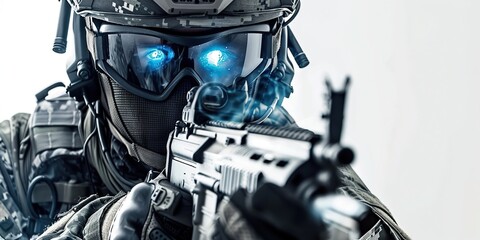 Fototapeta premium Cybernetic warrior with glowing eyes