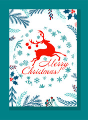 Deer Christmas card. Happy new year 2025. hand drawing. Not AI, Vector illustrations.