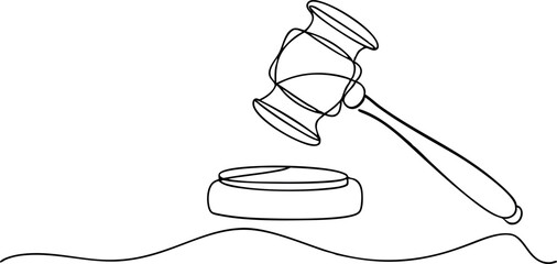 Minimalistic Continuous Line Drawing of Judge's Gavel and Sound Block