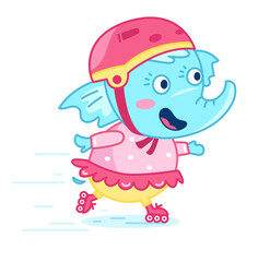 baby elephant roller skating illustration print