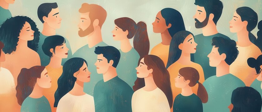 Mental health awareness campaign with a supportive community gathering symbolizing calmness, trust, and inclusivity