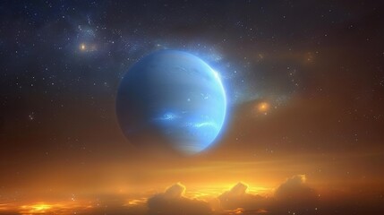 Obraz premium An artist's depiction of an exoplanet in the sky with a faraway star in the backdrop