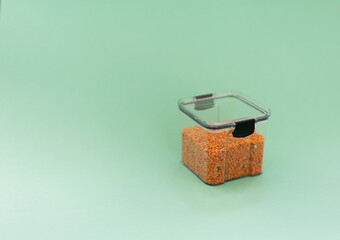 red lentils in a transparent container