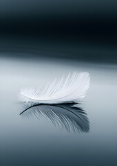 White Feather Gently Floating on Calm Water Surface, Capturing Serene and Tranquil Nature Scene with Soft Ripples and Minimalist Aesthetic