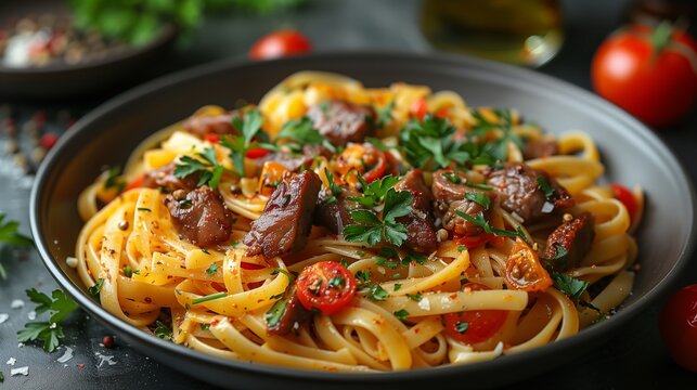 pasta linguine with fried chicken liver