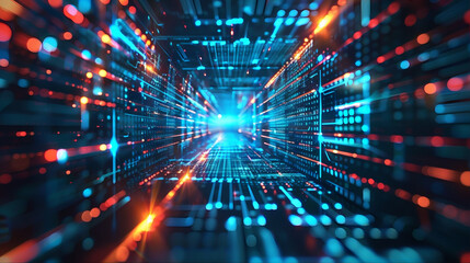 Fototapeta premium Futuristic network technology fiber optics background with lots spots