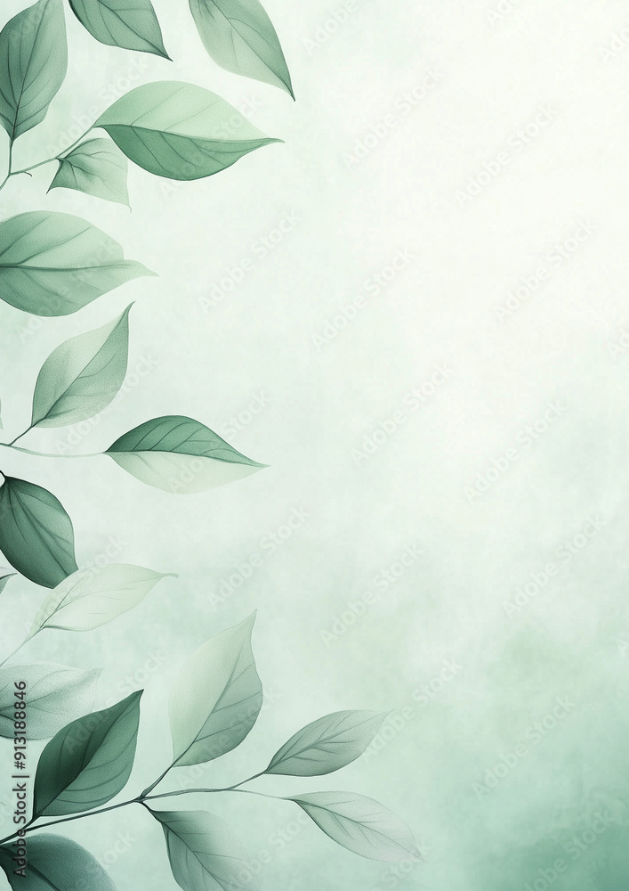 Wall mural Green floral background. Foliage watercolor border. Generative AI.