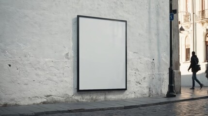 Fototapeta premium White Poster Hanging on Side of Building