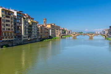 View of the Arno, the river that crosses the city of Florence in Italy.