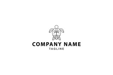 turtle logo with combination of summer beach scene in line art design