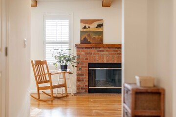 Modern living room with fireplace