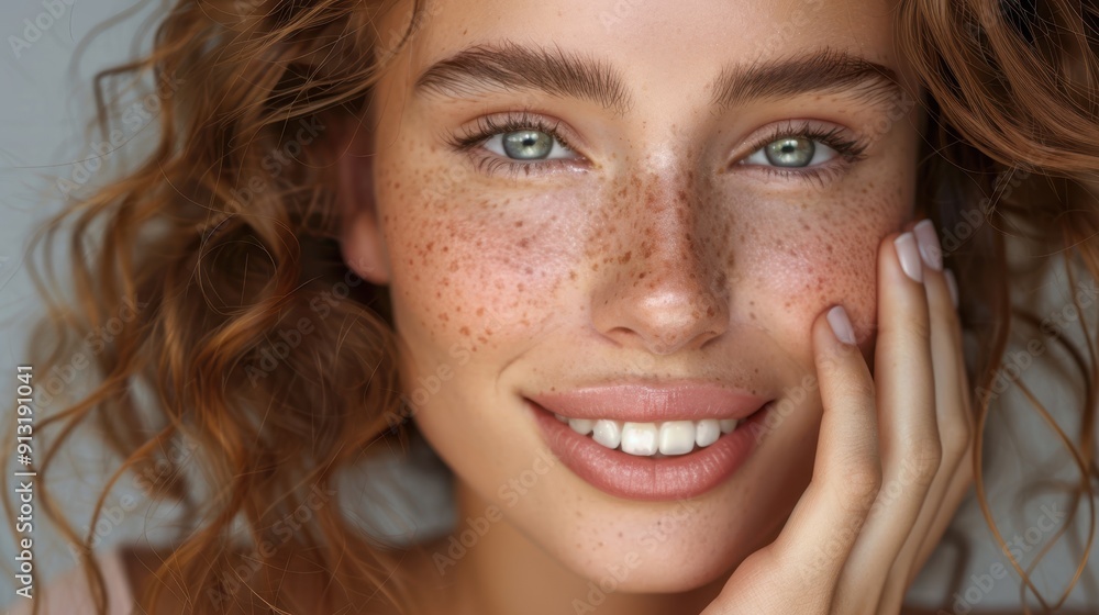 Wall mural The smiling freckled woman