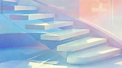 Fototapeta premium A vibrant depiction of stairs ascending to a summit, surrounded by a pastel sky