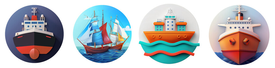 Ships clipart collection, symbol, logos, icons isolated on transparent background