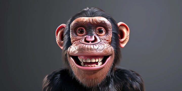 chimpanzee 3D animation cartoon style, colorful, happy, friendly, 3d cartoon, 