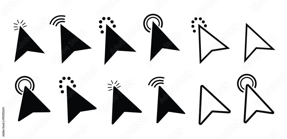 Poster click icon set. click cursor arrow icons set. pointer arrow icon. computer mouse click cursor arrow 