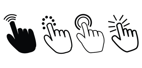 Hand cursor icon set. hand click pointer. Clicking finger icon. Computer mouse click set. click icon vector.