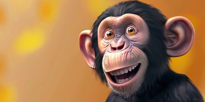 chimpanzee 3D animation cartoon style, colorful, happy, friendly, 3d cartoon, 