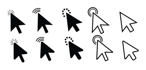 Click icon set. Hand cursors icons. cursor icon. pointer arrow icon. Clicking cursor icon. mouse click cursor designs vector.