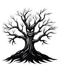 Obraz premium Silhouette Spooky And Scary Halloween Monster Evil Tree Vector Illustration