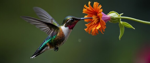 Vibrant bloom hummingbird hover