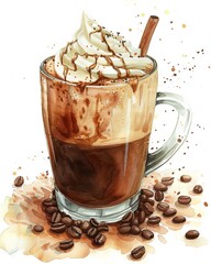 Detailed Watercolor Coffee Cup Clipart for CafÃ© Theme | Isolated Realistic Illustration on White Background