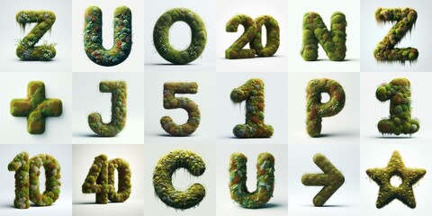 Grass and moss Lettering Typeface. AI generated illustration
