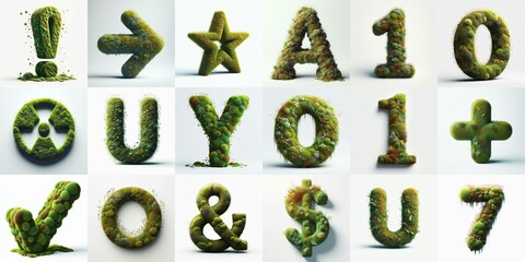 Grass and moss Lettering Typeface. AI generated illustration