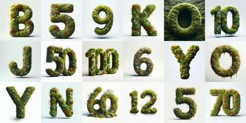 Grass and moss Lettering Typeface. AI generated illustration