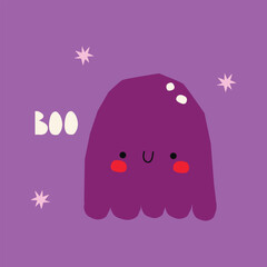 Happy halloween party greeting card with cute ghost. Holidays cartoon character. Cute spooky ghosts.